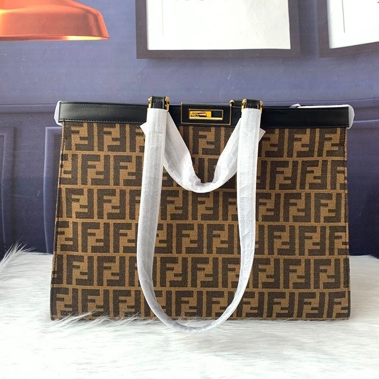 Cheap Black X-Tote Motif Medium Peekaboo In Fendi FF Fabric Coffee 0805